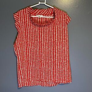 Cabi Women’s Blouse Size M Orange White Geometric Print Sleeveless Top